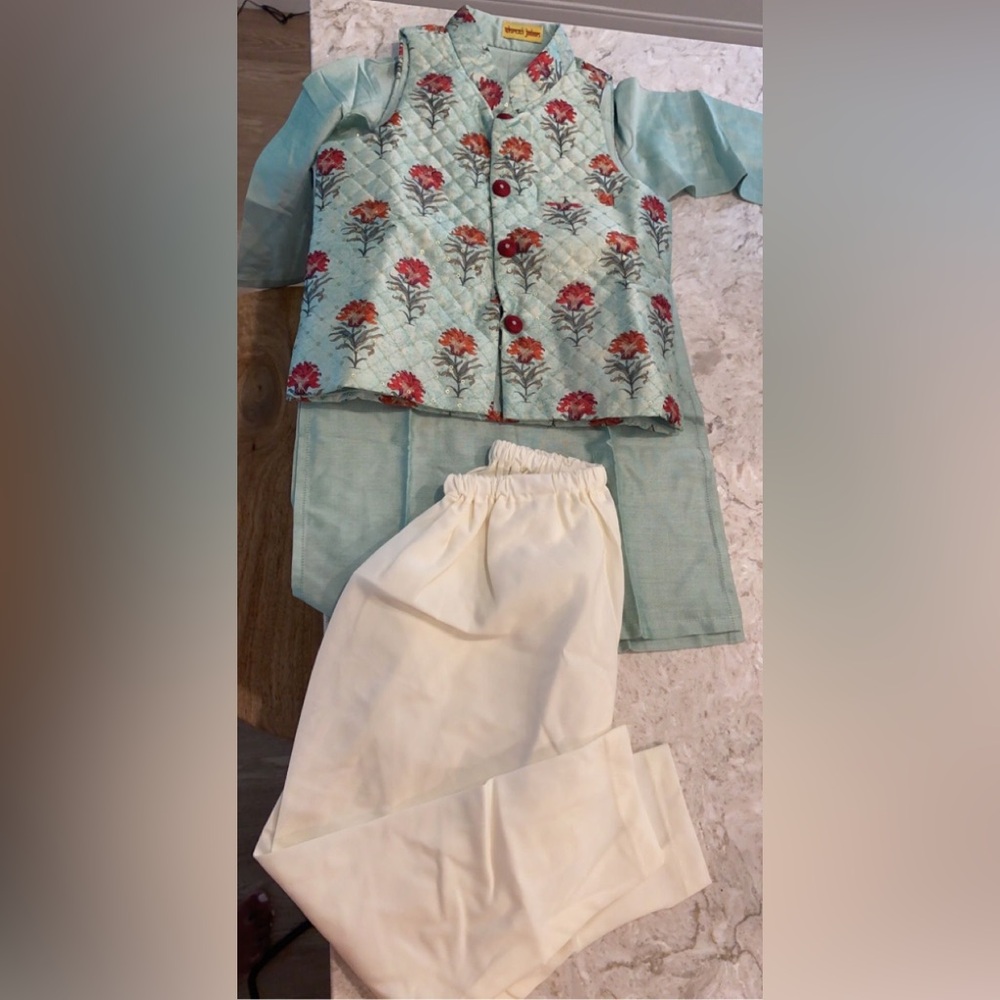 Block Printed Quilted Jacket With Kurta And Churidar